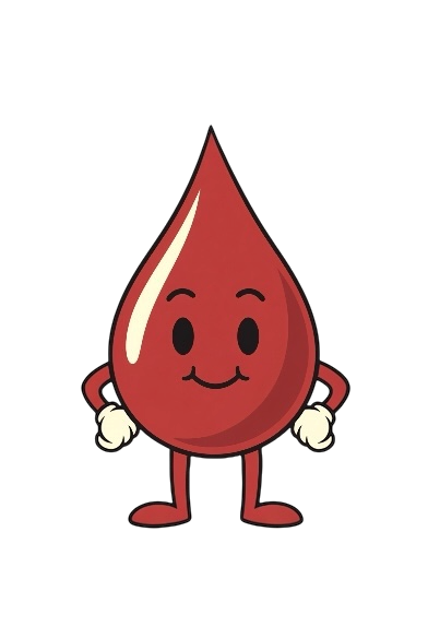 Mr Blood Sugar — a friendly anthropomorphic blood drop with cream gloves